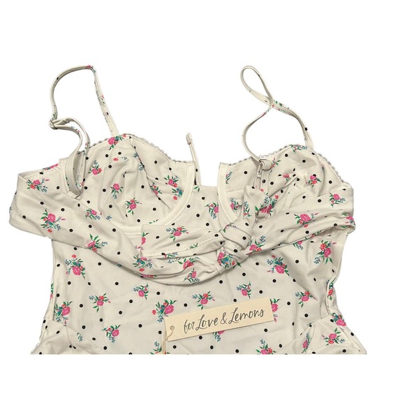 For Love and Lemons Size Med Floral Polka Dot White One Piece Bathing Suit NWT - Picture 6 of 11
